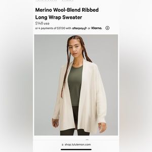 Versitile Lululemon Merino Wool Blend Ribbed Long Wrap Sweater. Size 4